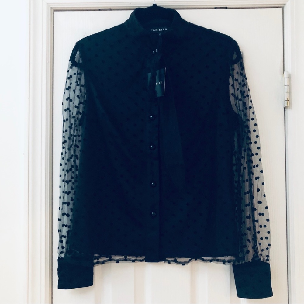 🌿🌿Midnight Polka Dot Sheer Sleeve Blouse🌿🌿 - Picture 6 of 11